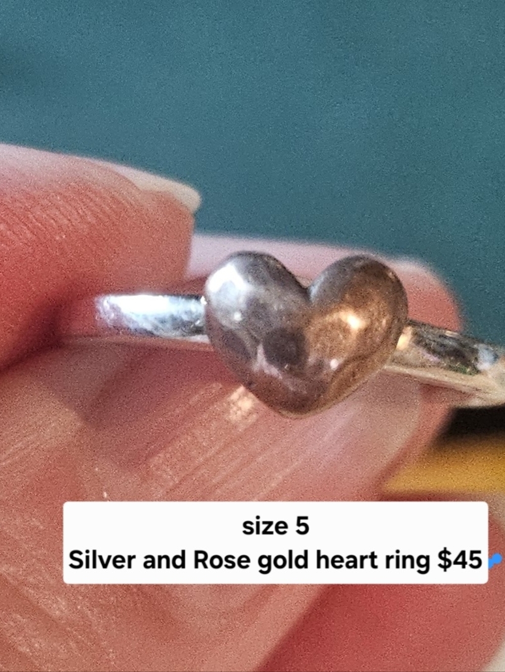 Silpada Silver Heart Ring with Rose-Tone Accent
